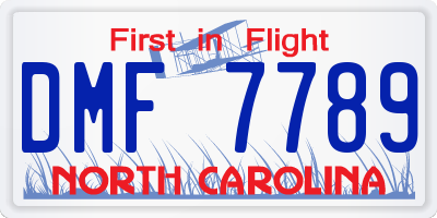 NC license plate DMF7789