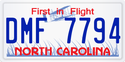 NC license plate DMF7794