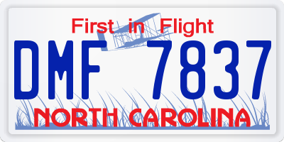 NC license plate DMF7837