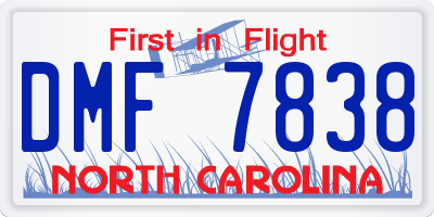 NC license plate DMF7838