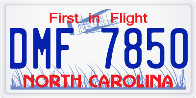 NC license plate DMF7850