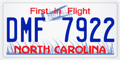 NC license plate DMF7922