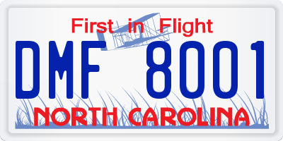 NC license plate DMF8001