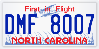 NC license plate DMF8007
