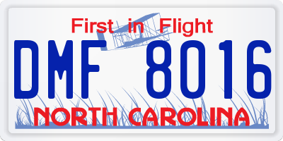 NC license plate DMF8016