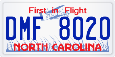 NC license plate DMF8020