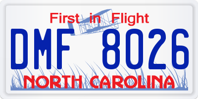 NC license plate DMF8026