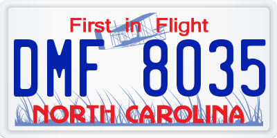 NC license plate DMF8035