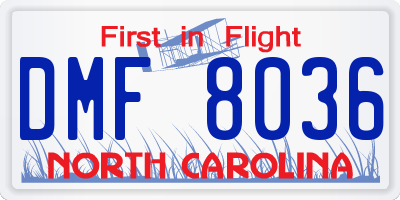 NC license plate DMF8036