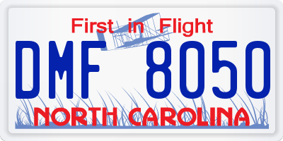 NC license plate DMF8050