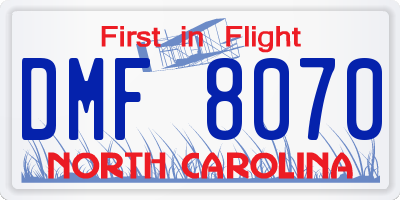 NC license plate DMF8070