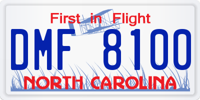 NC license plate DMF8100