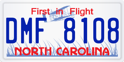 NC license plate DMF8108
