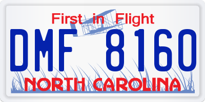 NC license plate DMF8160