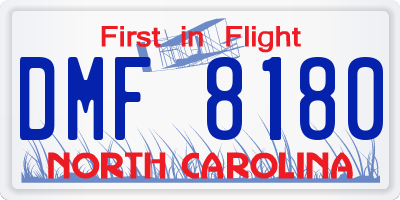NC license plate DMF8180