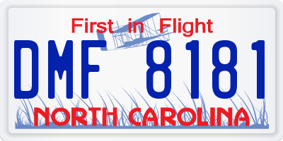 NC license plate DMF8181