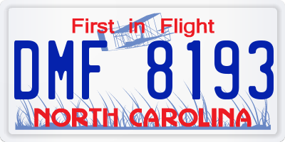 NC license plate DMF8193