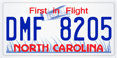 NC license plate DMF8205
