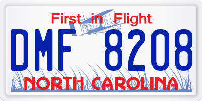 NC license plate DMF8208