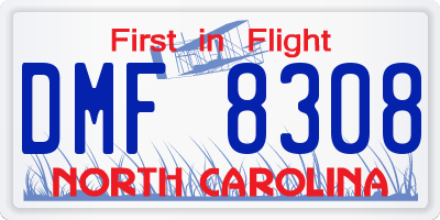 NC license plate DMF8308