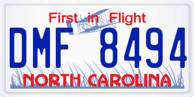 NC license plate DMF8494