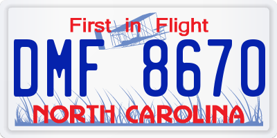 NC license plate DMF8670