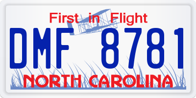 NC license plate DMF8781