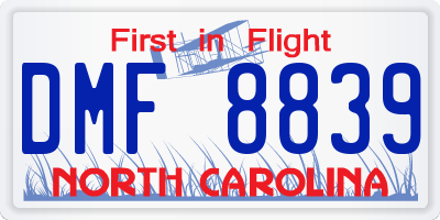 NC license plate DMF8839
