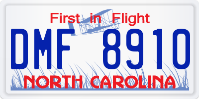 NC license plate DMF8910