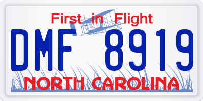 NC license plate DMF8919