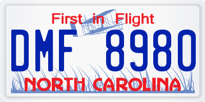 NC license plate DMF8980