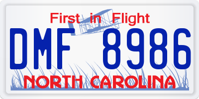 NC license plate DMF8986