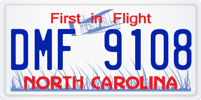 NC license plate DMF9108
