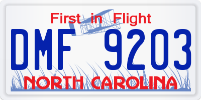 NC license plate DMF9203