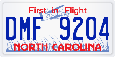NC license plate DMF9204