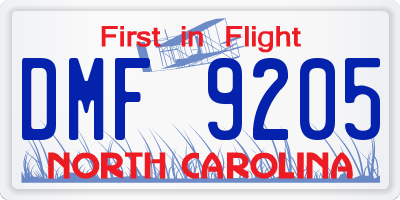NC license plate DMF9205