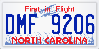 NC license plate DMF9206