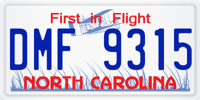 NC license plate DMF9315