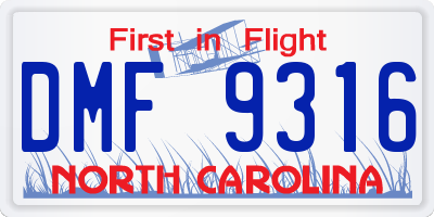 NC license plate DMF9316