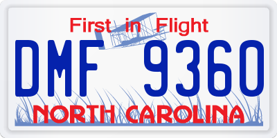 NC license plate DMF9360