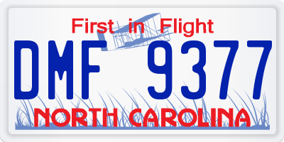 NC license plate DMF9377