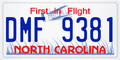 NC license plate DMF9381