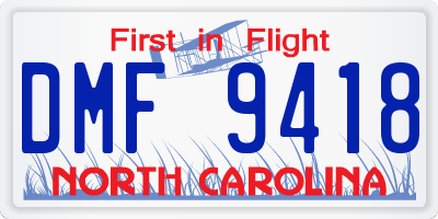 NC license plate DMF9418