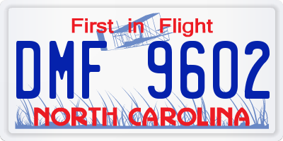 NC license plate DMF9602