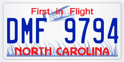NC license plate DMF9794