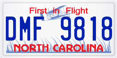 NC license plate DMF9818