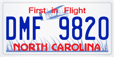 NC license plate DMF9820