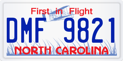 NC license plate DMF9821