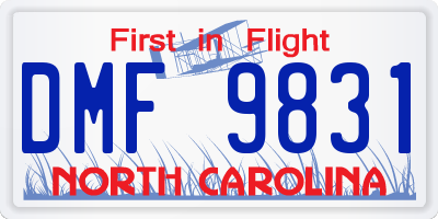 NC license plate DMF9831