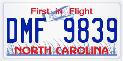 NC license plate DMF9839